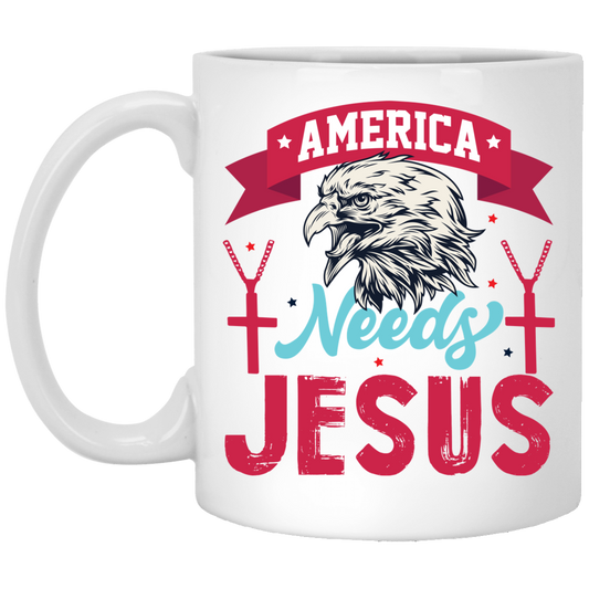 Eagle Icon, American Needs Jesus, American Eagle, Jesus Love Gift White Mug