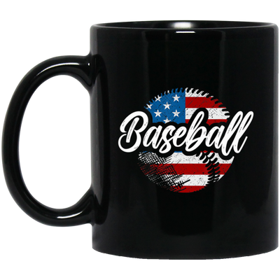 American Baseball, Love Baseball, Love American Football, American Flag In Ball Black Mug