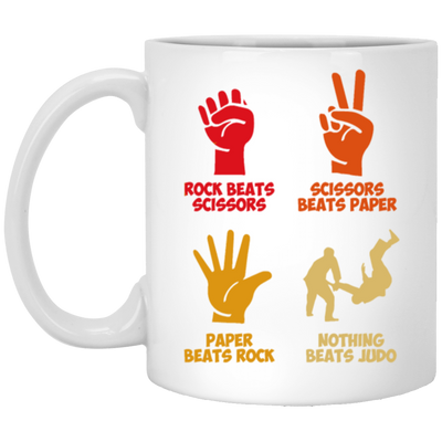 Rock Beats Scissors Beats Paper Beats Rock But Nothing Beats Judo Retro White Mug