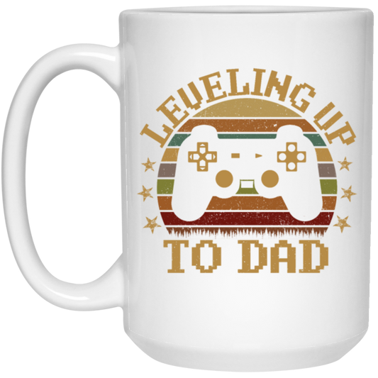 Retro Leveling Up To Dad New Parent Gamer White Mug
