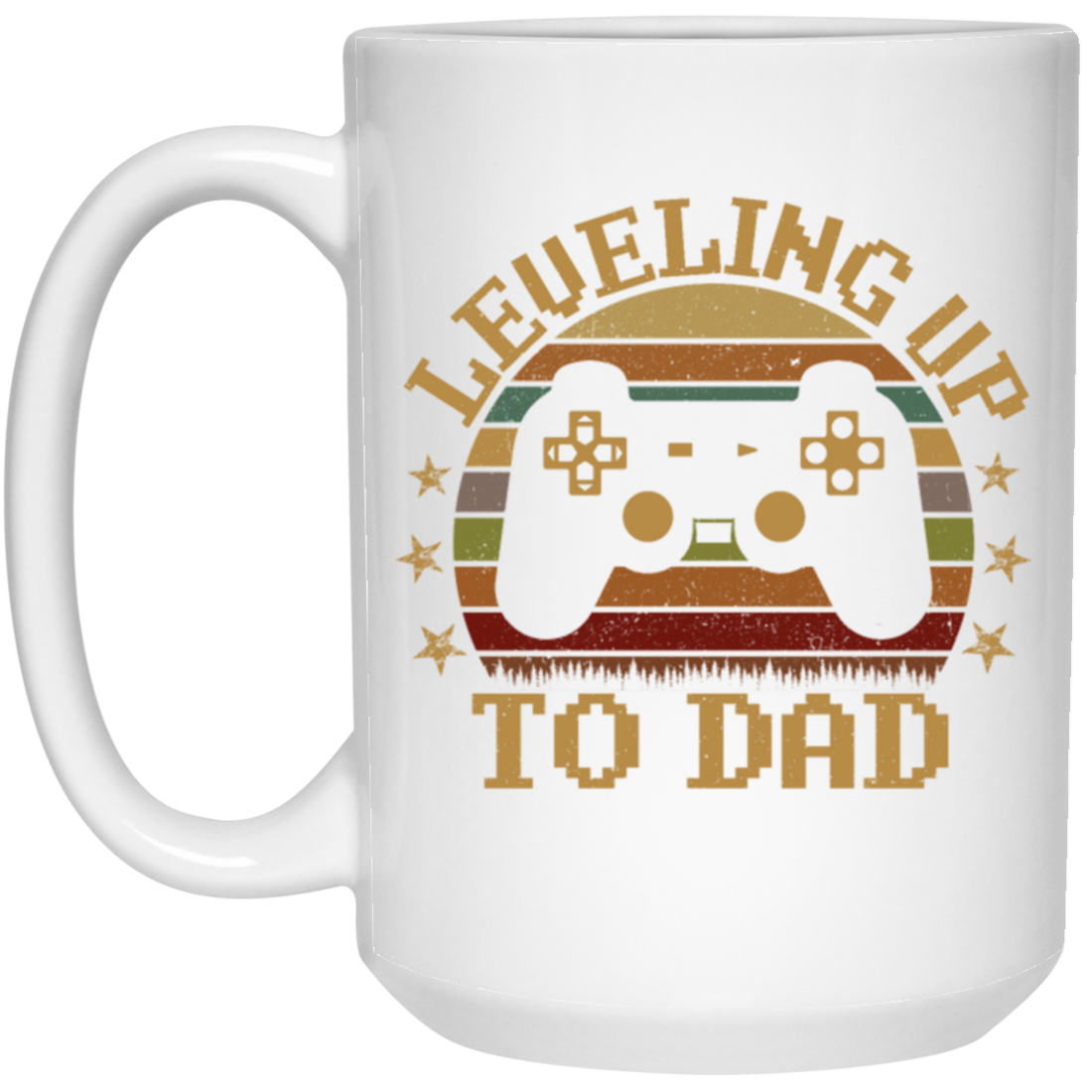 Retro Leveling Up To Dad New Parent Gamer White Mug