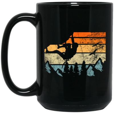 Retro Boulderer, Bouldering Lover, Vintage Mountain Black Mug