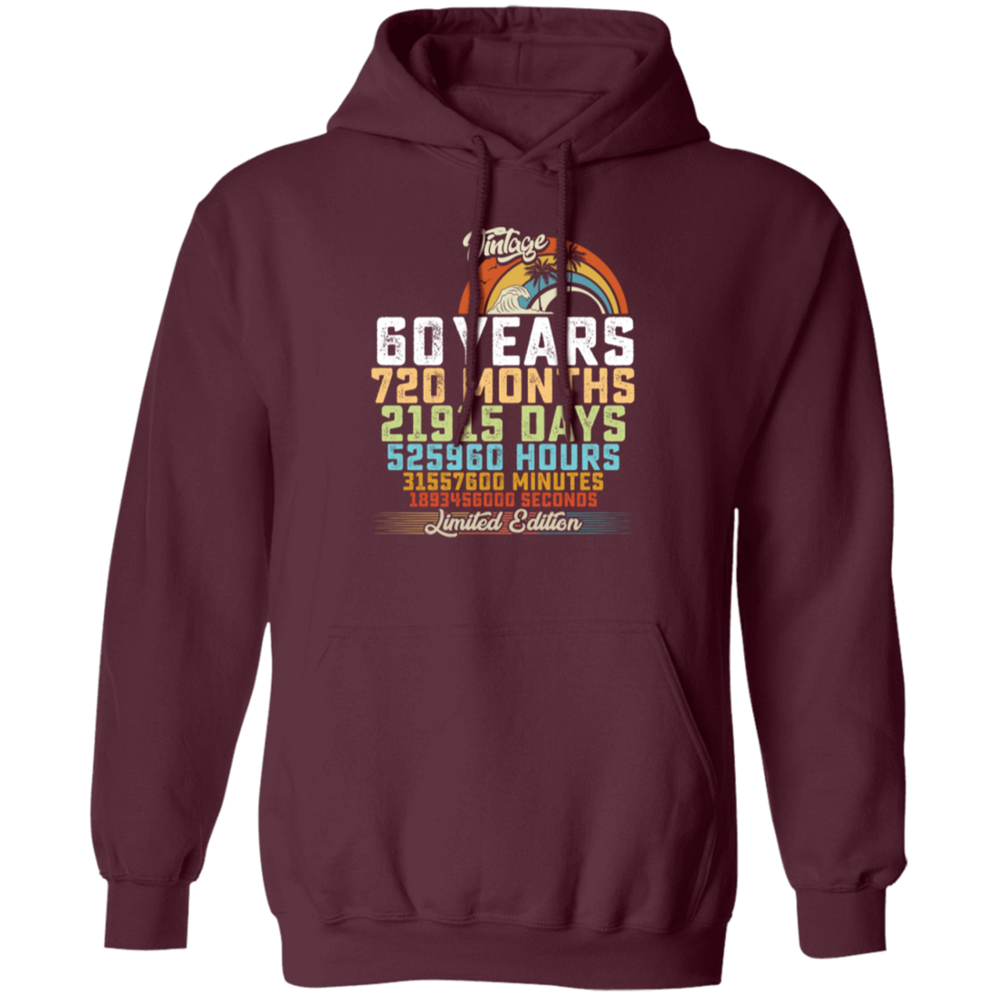 Birthday Gift, 60 Years Birthday Gift, 720 Months Love Gift, Vintage 60th Gift Pullover Hoodie