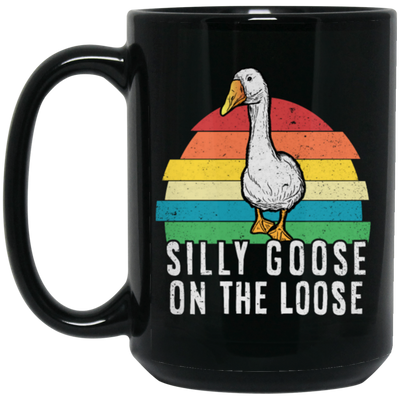 Goose Love Gift, Silly Goose On The Loose, Love Goose Gift, Retro Style Black Mug