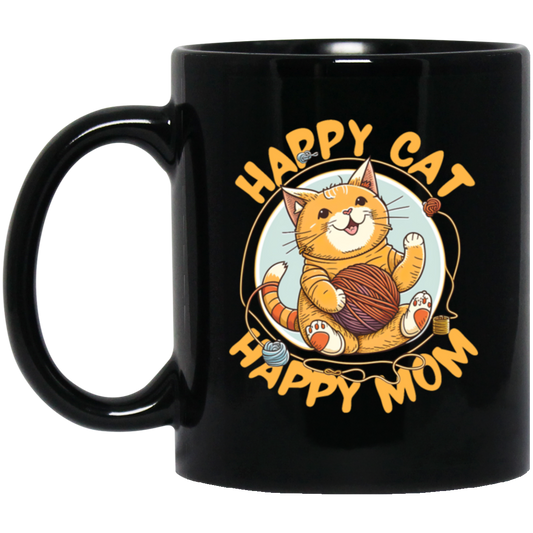 Love Cute Cat, Happy Cat, Happy Mommy, Best Cat Ever, Cat With Ball Of Knitting Wood Black Mug