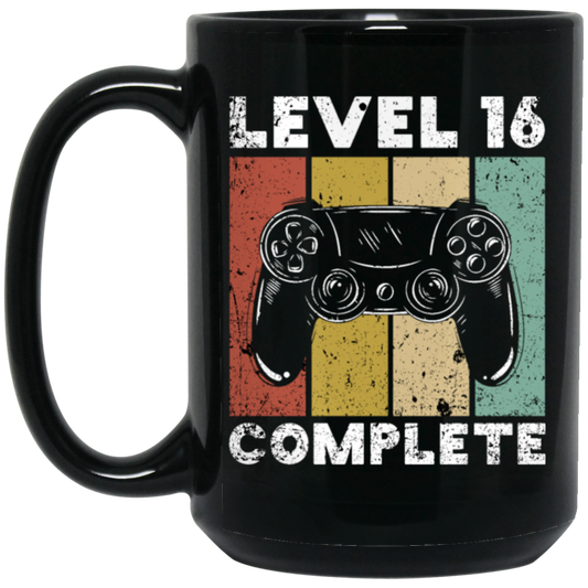 Level 16 Complete, 16th Birthday Gamer Gift, Love Game Gift Black Mug