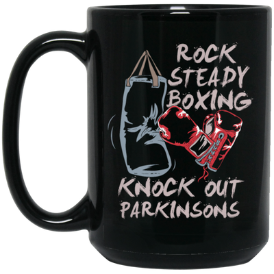 Parkinsons Fighter Rock Steady Boxing Knock Out Sporty Stronger Black Mug