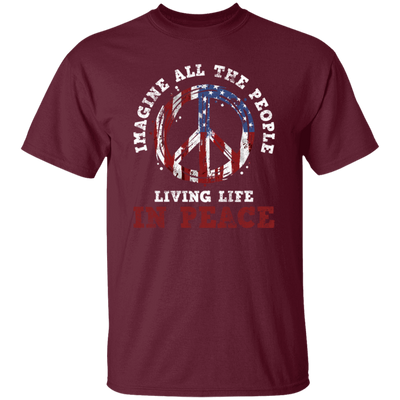 American Flag, Imagine All The People Living Life In Peace, Retro Peace Unisex T-Shirt