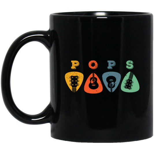 Pops Guitar, Guitar Picks, Retro Guitarist Black Mug