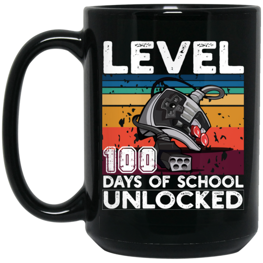 Love To Play Video Game, Level Up, 100 Days At School, Retro School Lover Black Mug