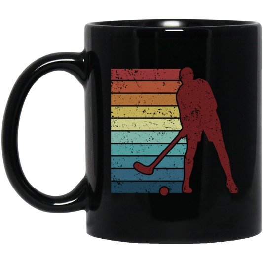 Retro Hockey Player, Field Hockey Indoor Hockey Black Mug