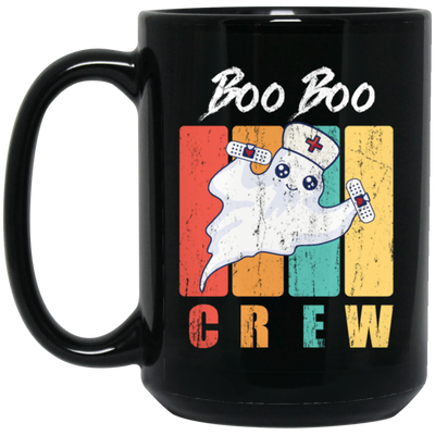 Retro Cute Boo, Boo Boo Crew Nurse Ghost Kawaii Halloween Costume Black Mug