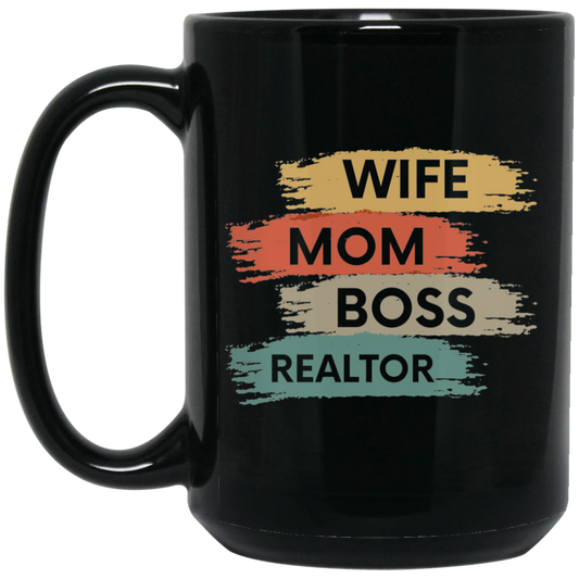 Love Wife Love Mom, Mom As Wife As Boss, Realtor Mom, Retro Mother Gift Black Mug