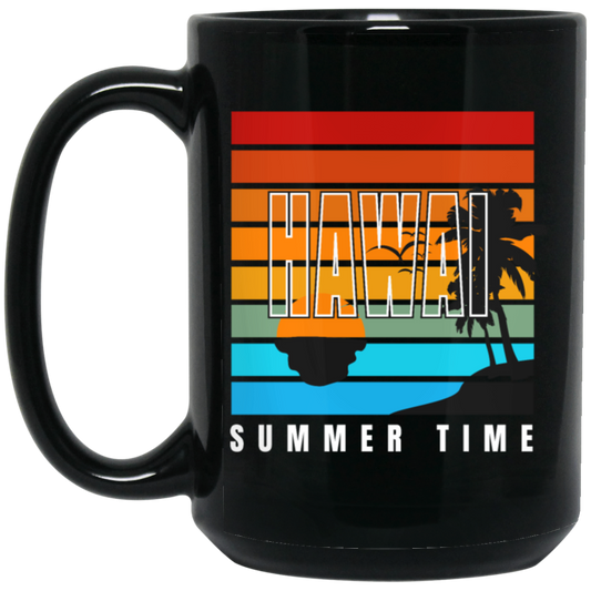 Retro Hawaii Summer Time Coconut Tree Siluet Half Left Gift Black Mug