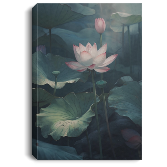 A Close Up Of Lotus Leaf And Lotus Flower In Summer, Muted Colors Canvas