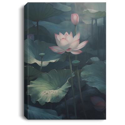 A Close Up Of Lotus Leaf And Lotus Flower In Summer, Muted Colors Canvas