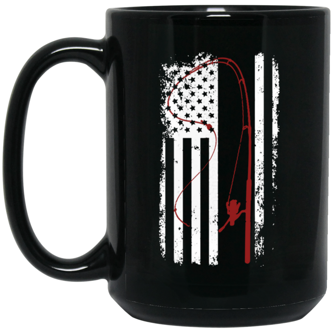 American Flag, Love To Fishing, Retro Fishing Lover, Fishing Lover Black Mug