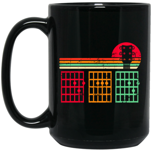 Retro Dad Guitar Gift, Chords Lover, Dad Love Guitar Black Mug