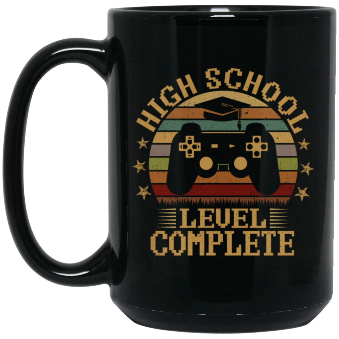 Retro High School Level Complete Gamer Graduation 2020 Black Mug
