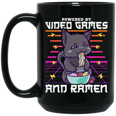 Ramen Anime Cat, Powered By Video Games Black Mug