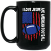 American Flag Gift, I Love Jesus And American Football, Rugby Lover Black Mug