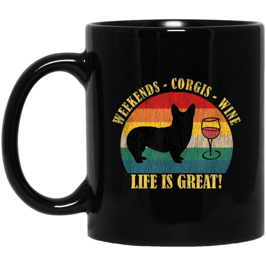 Retro Dog Weekends Wine Lovers Retro Life Is Great Black Mug