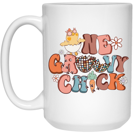 Love Chicken Gift, One Groovy Chick, Retro Chicken, Easter Gift Love White Mug