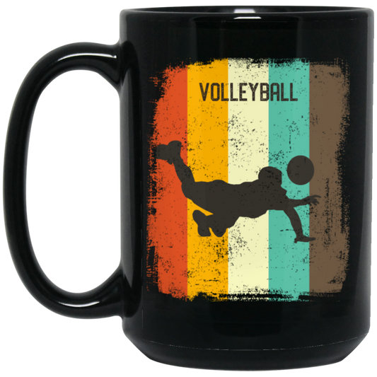 Retro 70s Vintage Volleyball Player Mens Gift Sporty Volleyball Lover Black Mug