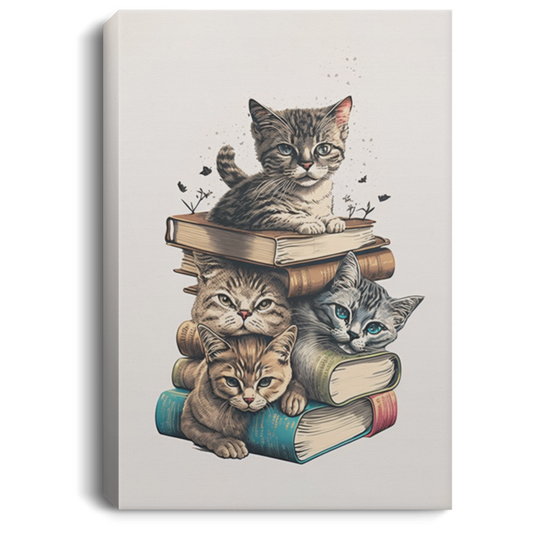 One Tall Stack Of Cats And Books, Cat Bookworm Canvas