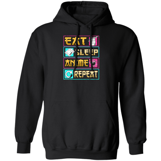 Funny Anime Eat Sleep Repeat Saying, Anime Fan Pullover Hoodie