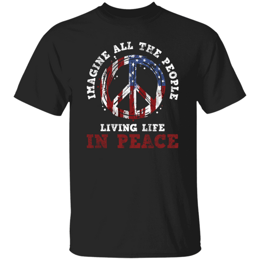 American Flag, Imagine All The People Living Life In Peace, Retro Peace Unisex T-Shirt