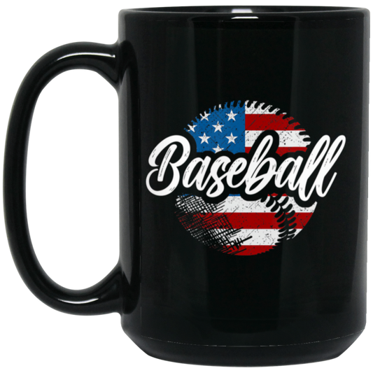 American Baseball, Love Baseball, Love American Football, American Flag In Ball Black Mug