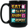 Funny Anime Eat Sleep Repeat Saying, Anime Fan Black Mug