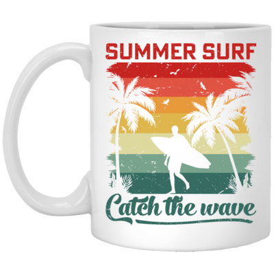 Surf Lover, Summer Surf, Catch The Wave, Retro Summer Gift, Surfing Love Gift White Mug