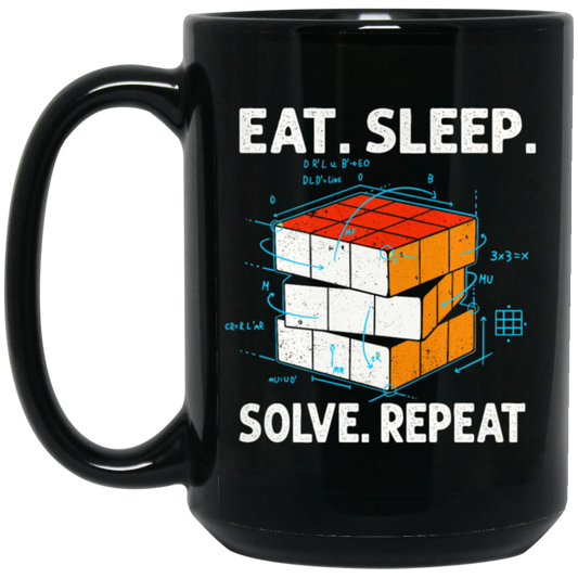 Math Lover Gfit, Eat Sleep Solve Repeat, Solve The Cubing, Retro Cube Lover Black Mug