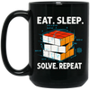 Math Lover Gfit, Eat Sleep Solve Repeat, Solve The Cubing, Retro Cube Lover Black Mug