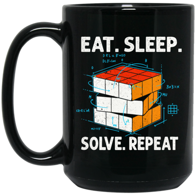 Math Lover Gfit, Eat Sleep Solve Repeat, Solve The Cubing, Retro Cube Lover Black Mug