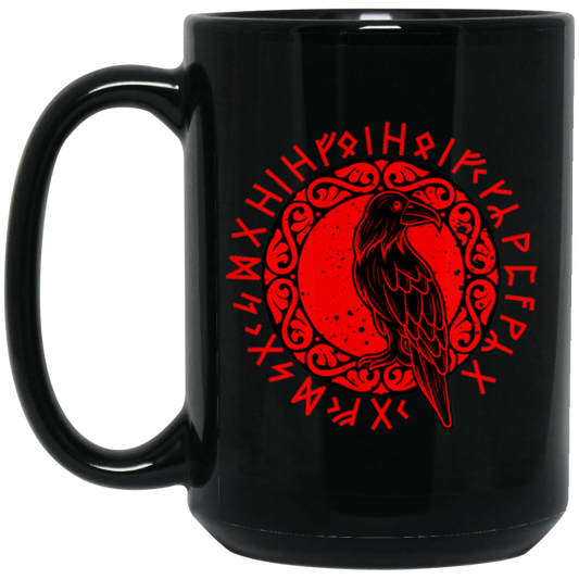 Odin Gift, Raven Vikings, Runes, Huginn Muninn Myth, Black Bird Black Mug