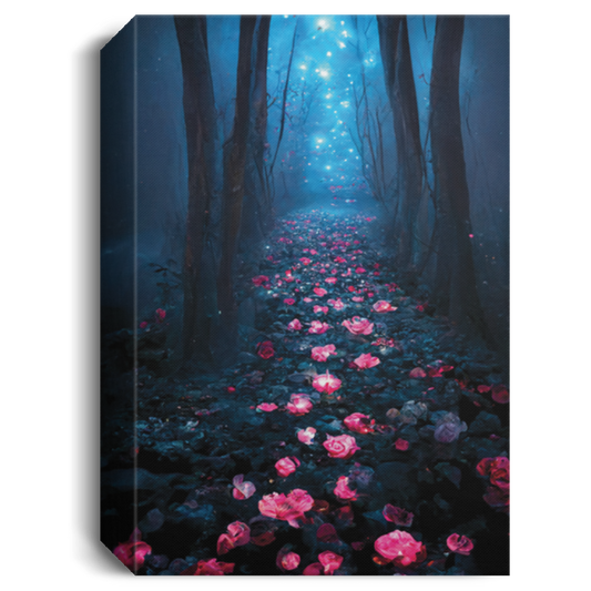 Dark Rose Forest. A Rose Path, Long Floating Blue Roses On The Ground, Secret Forest, Miracle Forest