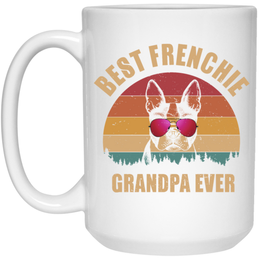 Retro Best Frenchie Grandpa Ever, Bulldog Lover White Mug