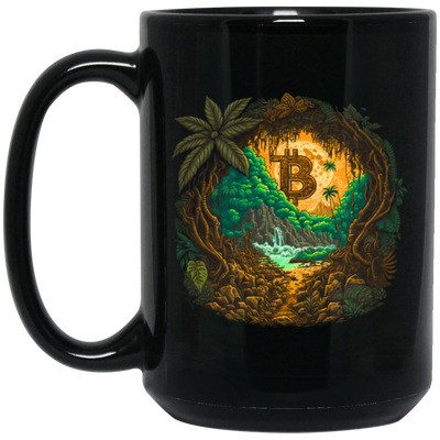 Love Bitcoin Gift, Bitcoin In The Jungle, Secret Forest, Mystery Jungle Black Mug