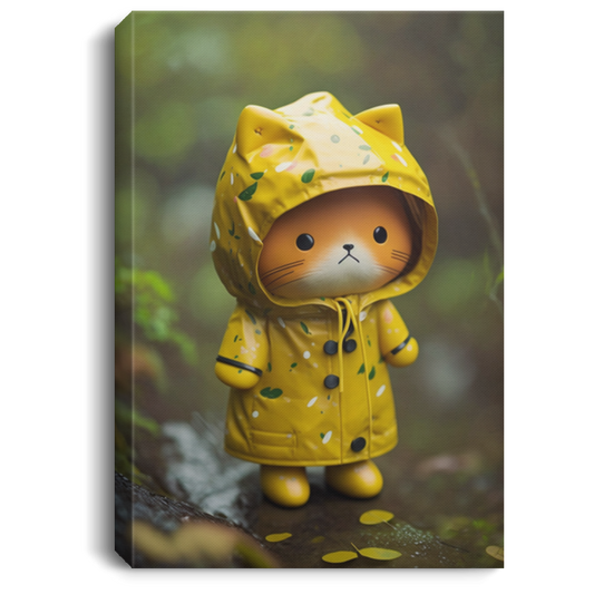 Kawaii Cartoon Raincoat Kitty Lost In A Forest In The Rain Canvas