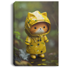 Kawaii Cartoon Raincoat Kitty Lost In A Forest In The Rain Canvas