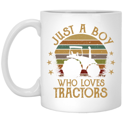 Retro Just a Boy Who Loves Tractors Farm Birthday Kids White Mug