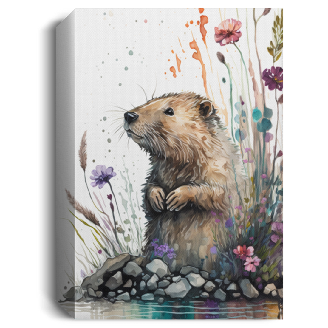 An Addorable Baby Beaver, Beaver Lover Art, Watercolor Bear Canvas
