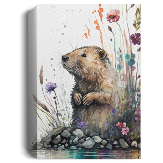 An Addorable Baby Beaver, Beaver Lover Art, Watercolor Bear Canvas