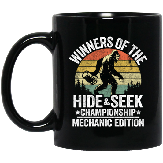 Retro Hide And Seek, Winners Of The Hide And Seek Championship Mechanic Edition Black Mug