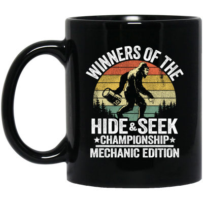 Retro Hide And Seek, Winners Of The Hide And Seek Championship Mechanic Edition Black Mug