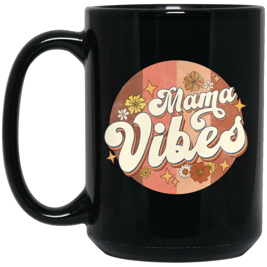 Love Mama Gift, Retro Gift For Mama, Cute Flower Vintage, Mama Vibe, Retro Vibes Black Mug