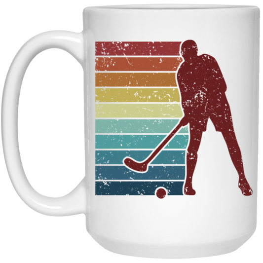 Retro Hockey Player, Field Hockey Indoor Hockey White Mug